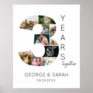 3 Years Together Photo Collage Wedding Anniversary Poster