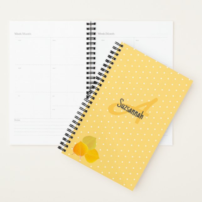 3 Yellow Aspens Leaves on Yellow Polka Dot Pattern Planner (Display)