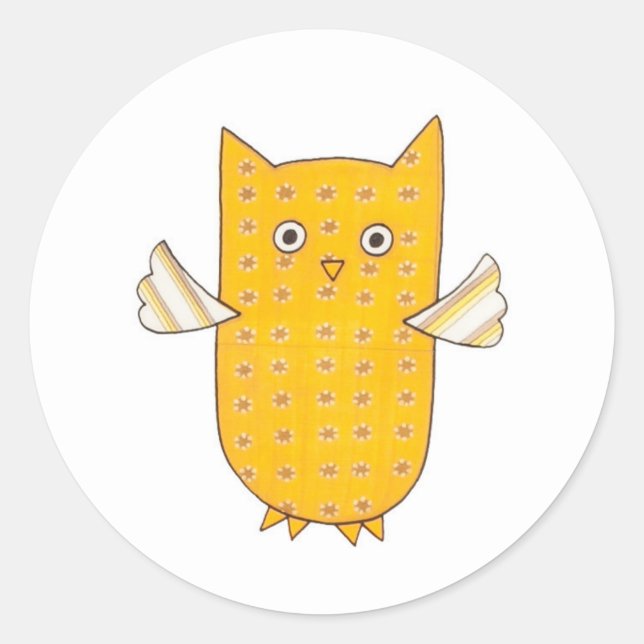 3 Yellow Owls Flying Classic Round Sticker (Front)