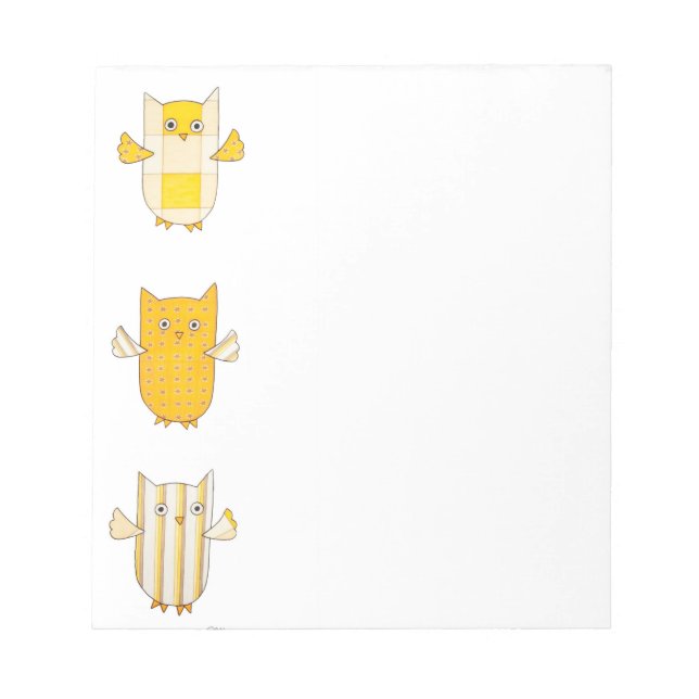 3 Yellow Owls Flying Notepad (Front)