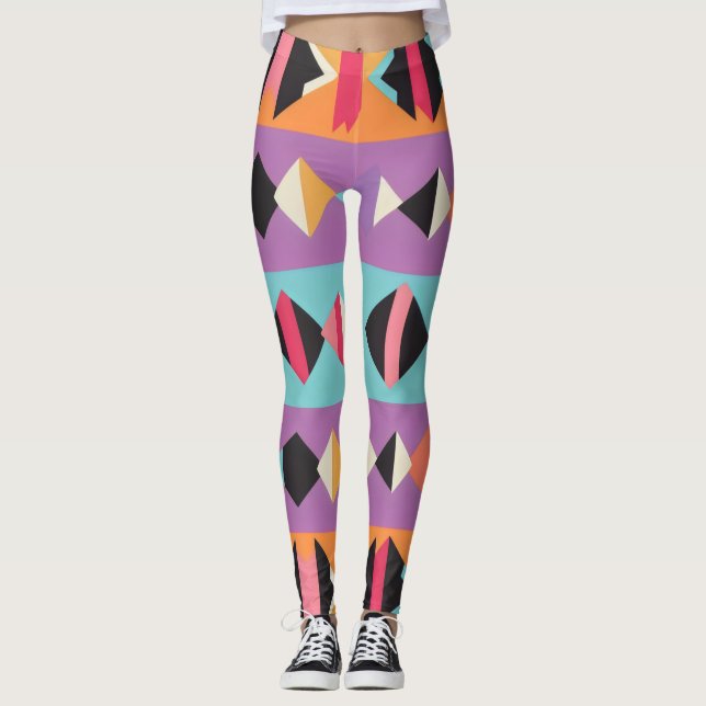 3b colourful stripes and triangles  leggings (Front)