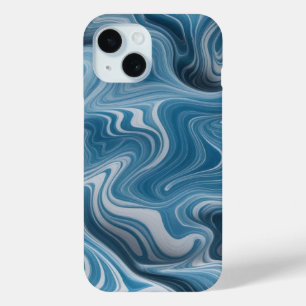 3D Abstract Blue White Marble Texture iPhone 15 Case