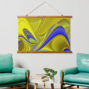 3D Abstract in Gold Yellow Blue Green Hanging Tapestry