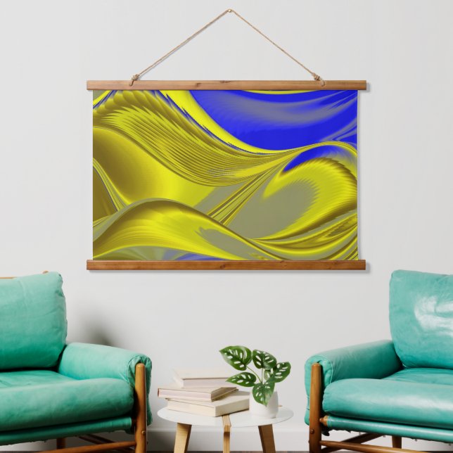 3D Abstract in Gold Yellow Blue Green Hanging Tapestry (Living Room)