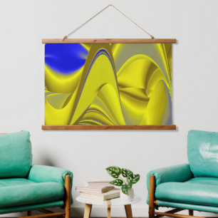 3D Abstract in Gold Yellow Blue Green Hanging Tapestry
