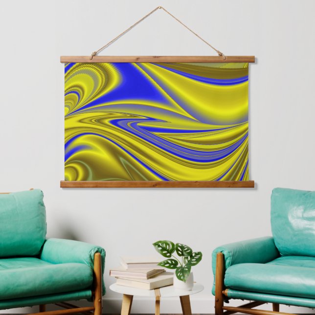 3D Abstract in Gold Yellow Blue Green Hanging Tapestry (Living Room)