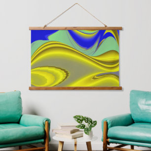 3D Abstract in Gold Yellow Blue Green Hanging Tapestry