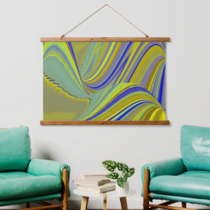 3D Abstract in Gold Yellow Blue Green Hanging Tapestry
