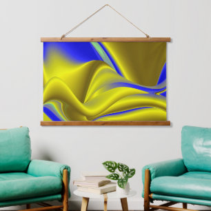 3D Abstract in Gold Yellow Blue Green Hanging Tapestry