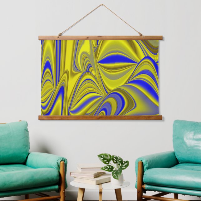 3D Abstract in Gold Yellow Blue Green Hanging Tapestry (Living Room)