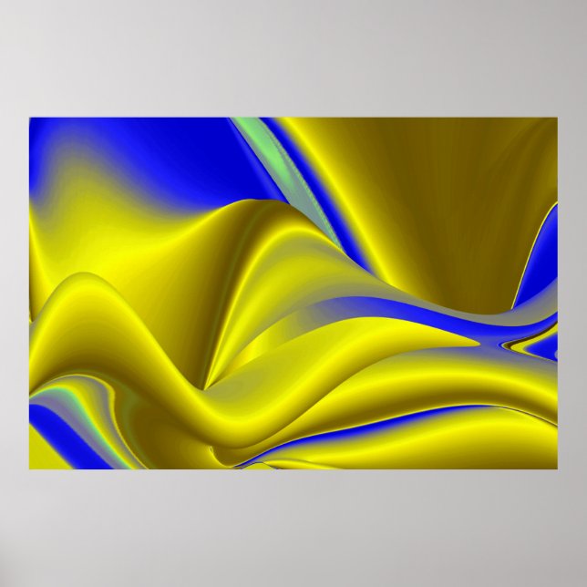 3D Abstract in Gold Yellow Blue Green Poster (Front)