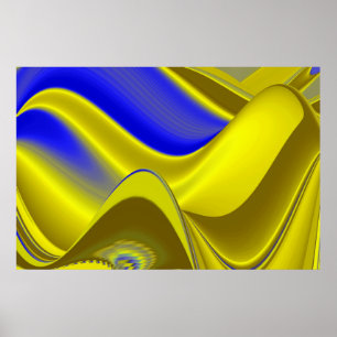3D Abstract in Gold Yellow Blue Green Poster
