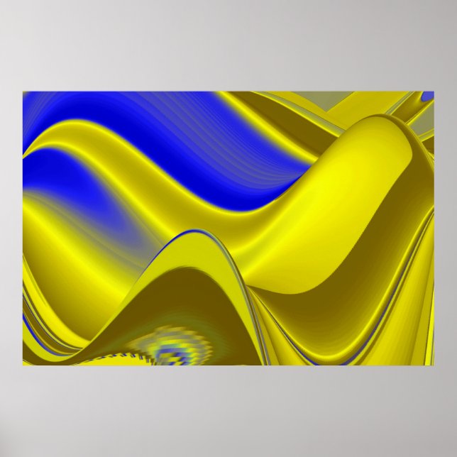 3D Abstract in Gold Yellow Blue Green Poster (Front)