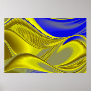 3D Abstract in Gold Yellow Blue Green Poster