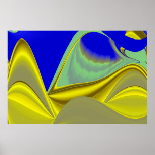3D Abstract in Gold Yellow Blue Green Poster