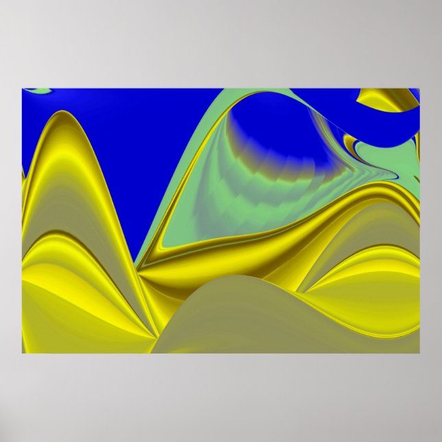 3D Abstract in Gold Yellow Blue Green Poster (Front)