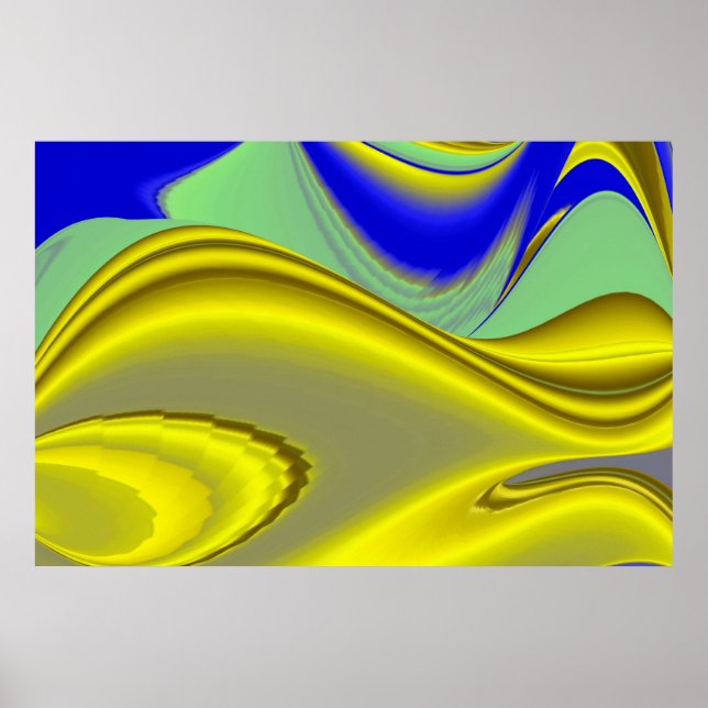 3D Abstract in Gold Yellow Blue Green Poster (Front)