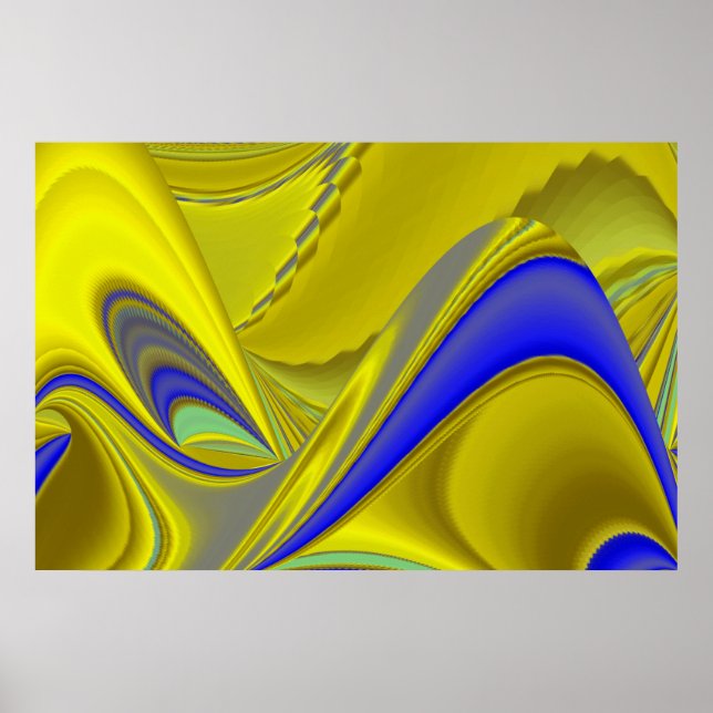 3D Abstract in Gold Yellow Blue Green Poster (Front)