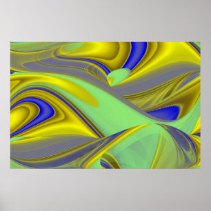 3D Abstract in Gold Yellow Blue Green Poster