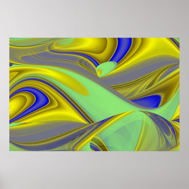 3D Abstract in Gold Yellow Blue Green Poster (Front)