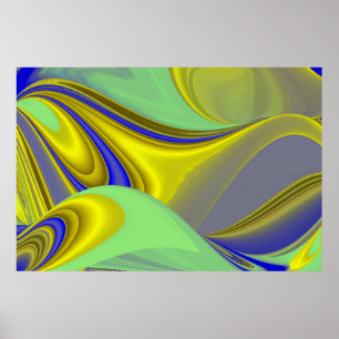 3D Abstract in Gold Yellow Blue Green Poster