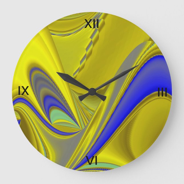 3D Abstract in Gold Yellow Blue Large Clock (Front)