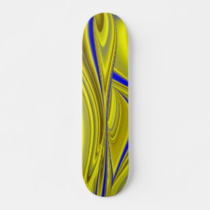 3D Abstract in Gold Yellow Blue Skateboard
