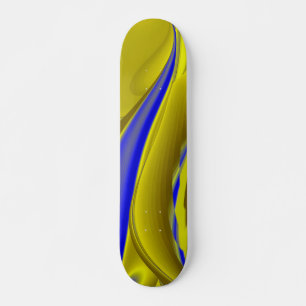 3D Abstract in Gold Yellow Blue Skateboard