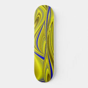 3D Abstract in Gold Yellow Blue Skateboard