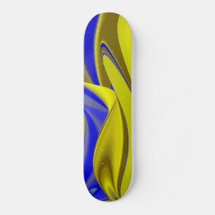 3D Abstract in Gold Yellow Blue Skateboard