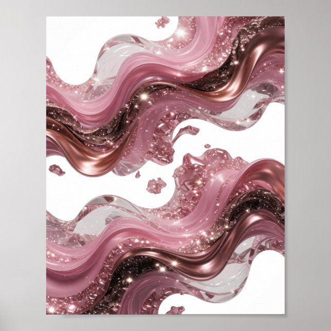 3D ABSTRACT LIQUID WAVES WITH SPARKLES AND GEMS POSTER (Front)