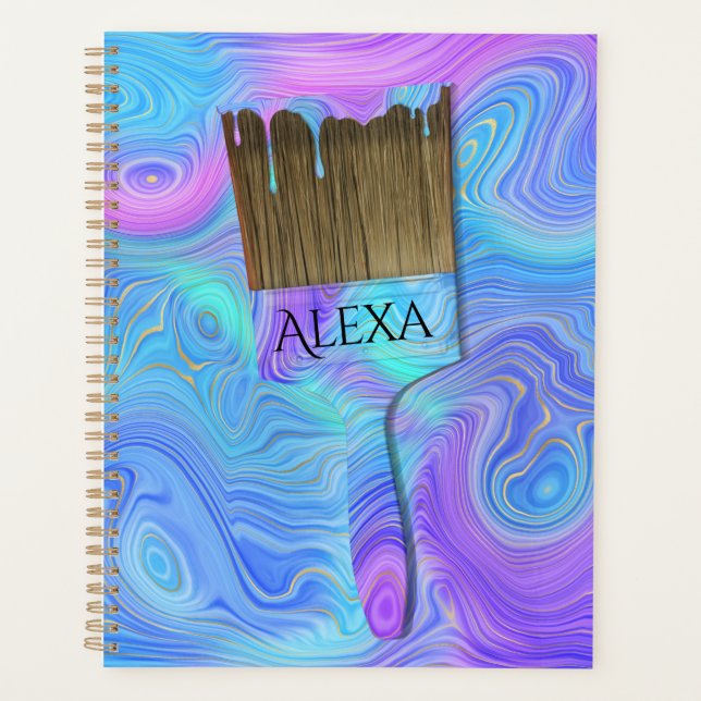 3D Abstract Paint Brush with Name Planner (Front)
