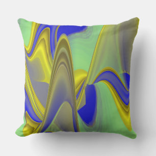 3D Abstract Rainbowart in Gold Yellow Blue Cushion
