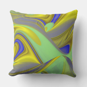 3D Abstract Rainbowart in Gold Yellow Blue Cushion