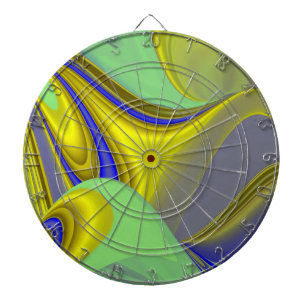 3D Abstract Rainbowart in Gold Yellow Blue Dartboard
