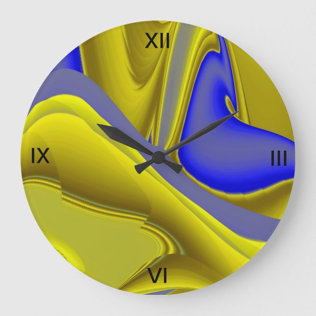 3D Abstract Rainbowart in Gold Yellow Blue Large Clock (Front)