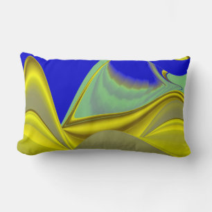 3D Abstract Rainbowart in Gold Yellow Blue Lumbar Cushion