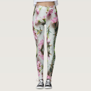 3D Adenium pink pattern on white background Leggings