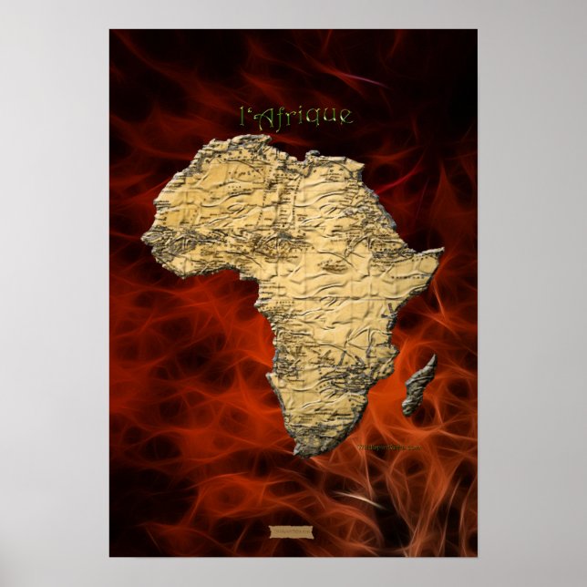3D AFRICAN MAP Red Fractal Art Poster (Front)