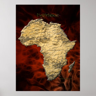 3D AFRICAN MAP Red Fractal Art Poster (Larger)