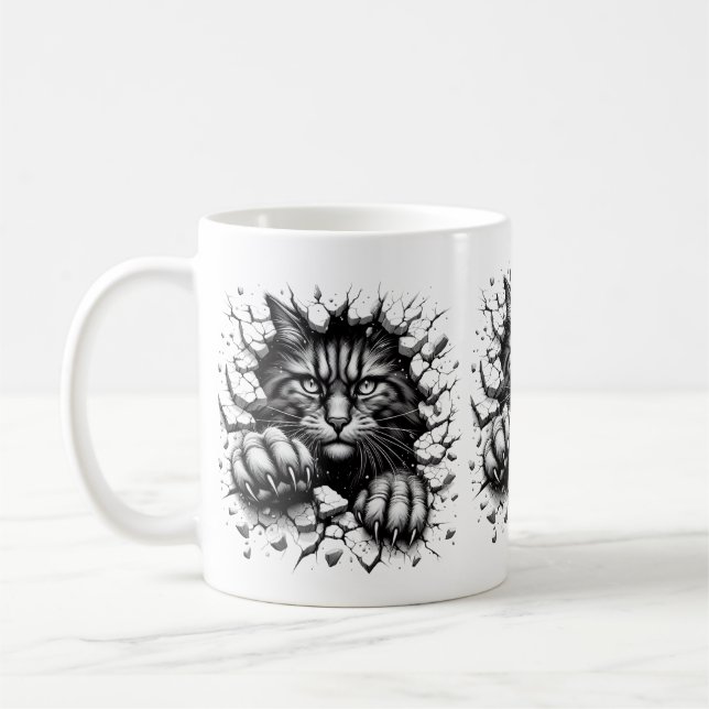 3D Angry Cat with Both Paw Luxury Coffee Mug  (Left)