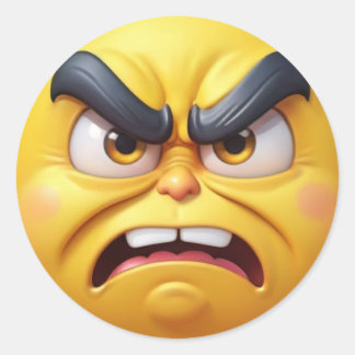 3D Angry Yellow Emoji Classic Round Sticker