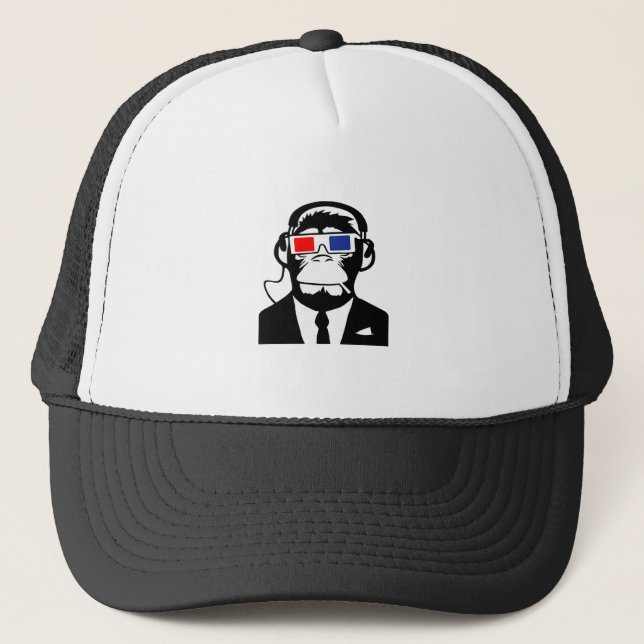 3D Ape Monkey Club Electro Motive Headphones Trucker Hat (Front)