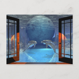 3d art dolphin together postcard