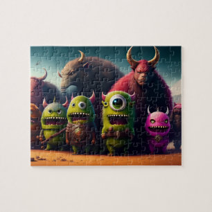 3D Art Fantasy Cute Funny Green Monsters Jigsaw Puzzle