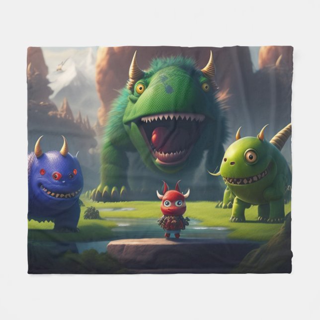 3D Art Fantasy World Funny Cute Monsters Fleece Blanket (Front (Horizontal))