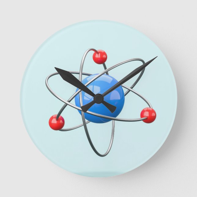 3D atom with blue core Round Clock (Front)