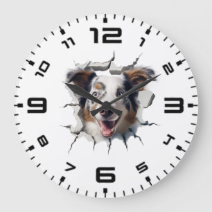 3D Australian Shepherd Cracked Hole Large Clock