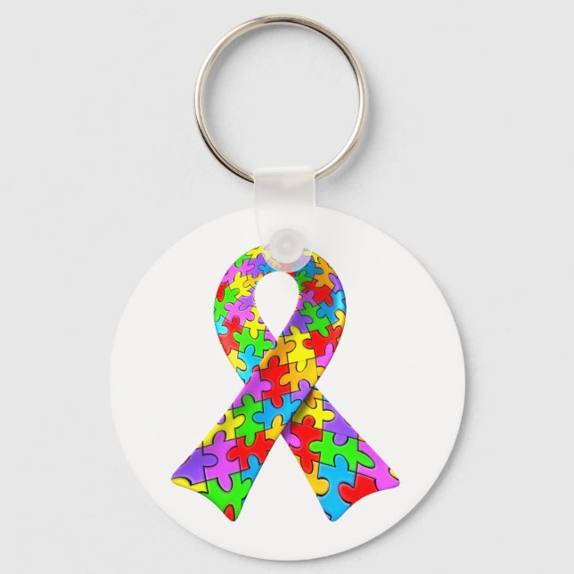 3D Autism awareness puzzle ribbon Key Ring (Front)
