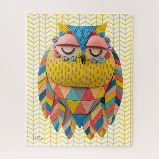 3D Aztec Owl Tribal Bird Patterned Illustration Jigsaw Puzzle (Vertical)